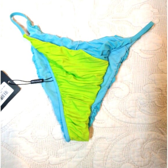 Pretty Little Things Ruched Front And Back  Lime Green, Baby Blue Bikini Bottom - Picture 2 of 6